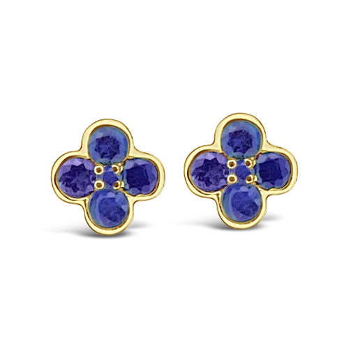 Blue Sapphire Clover Design Earrings