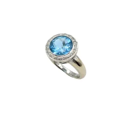 Blue Topaz ring with Diamond Chip Halo