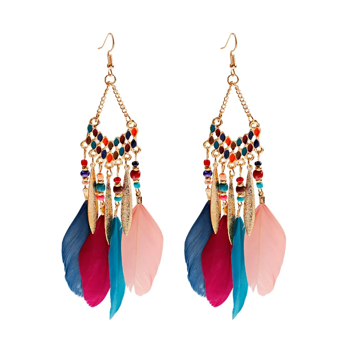 Bohemian Feather Tassel Earrings For Women Water Drop Vintage Statement Earrings