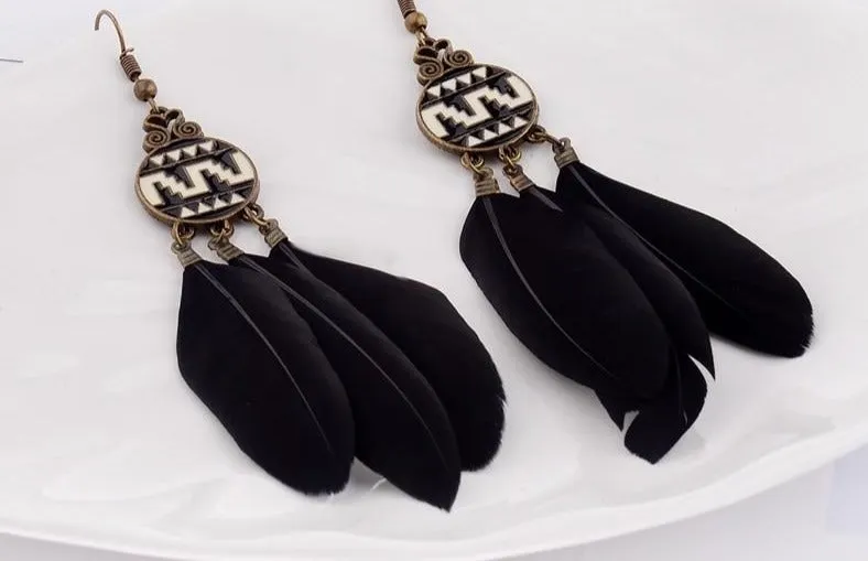 Bohemian Feather Tassel Earrings For Women Water Drop Vintage Statement Earrings