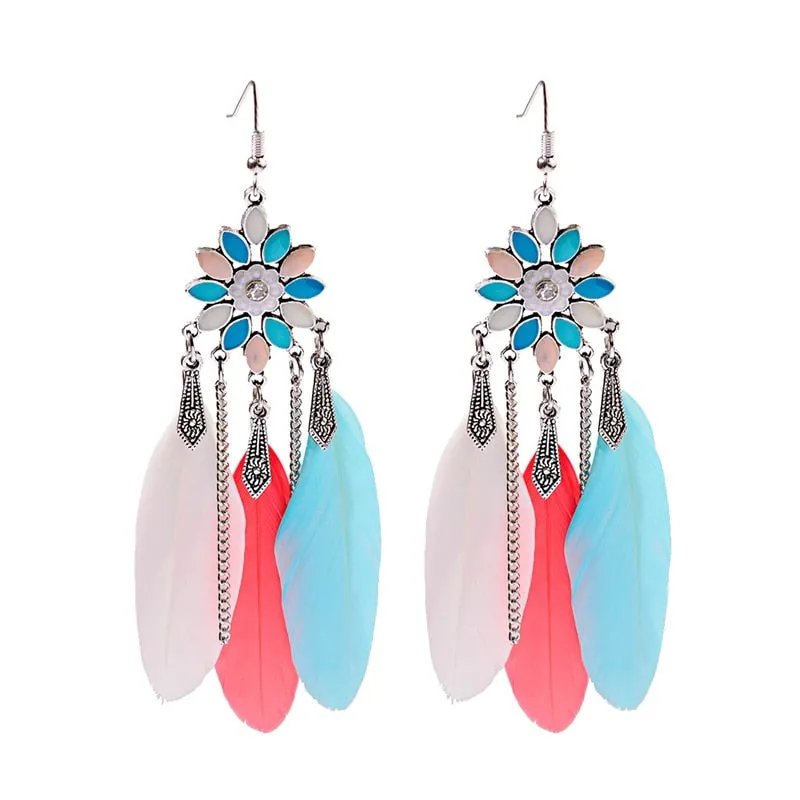 Bohemian Feather Tassel Earrings For Women Water Drop Vintage Statement Earrings