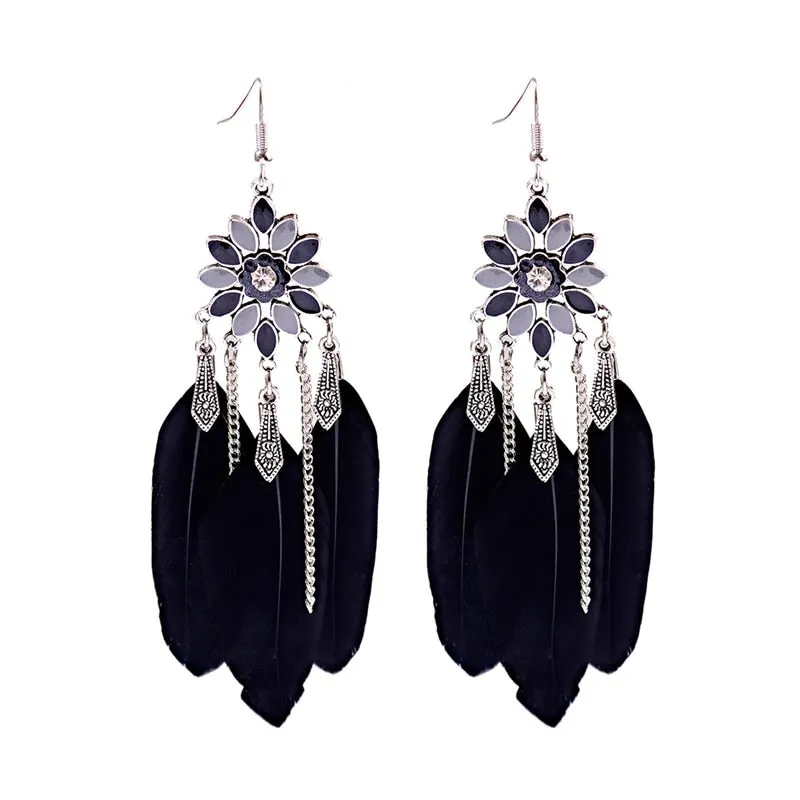 Bohemian Feather Tassel Earrings For Women Water Drop Vintage Statement Earrings