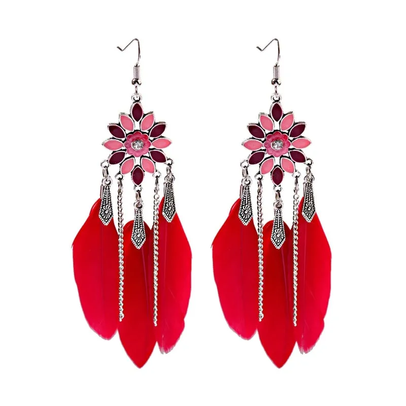 Bohemian Feather Tassel Earrings For Women Water Drop Vintage Statement Earrings