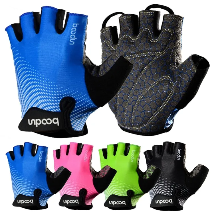 BOODUN 1096 Non-slip Wear-resistant Breathable Fitness Sports Silicone Gloves, Size:M(Blue)