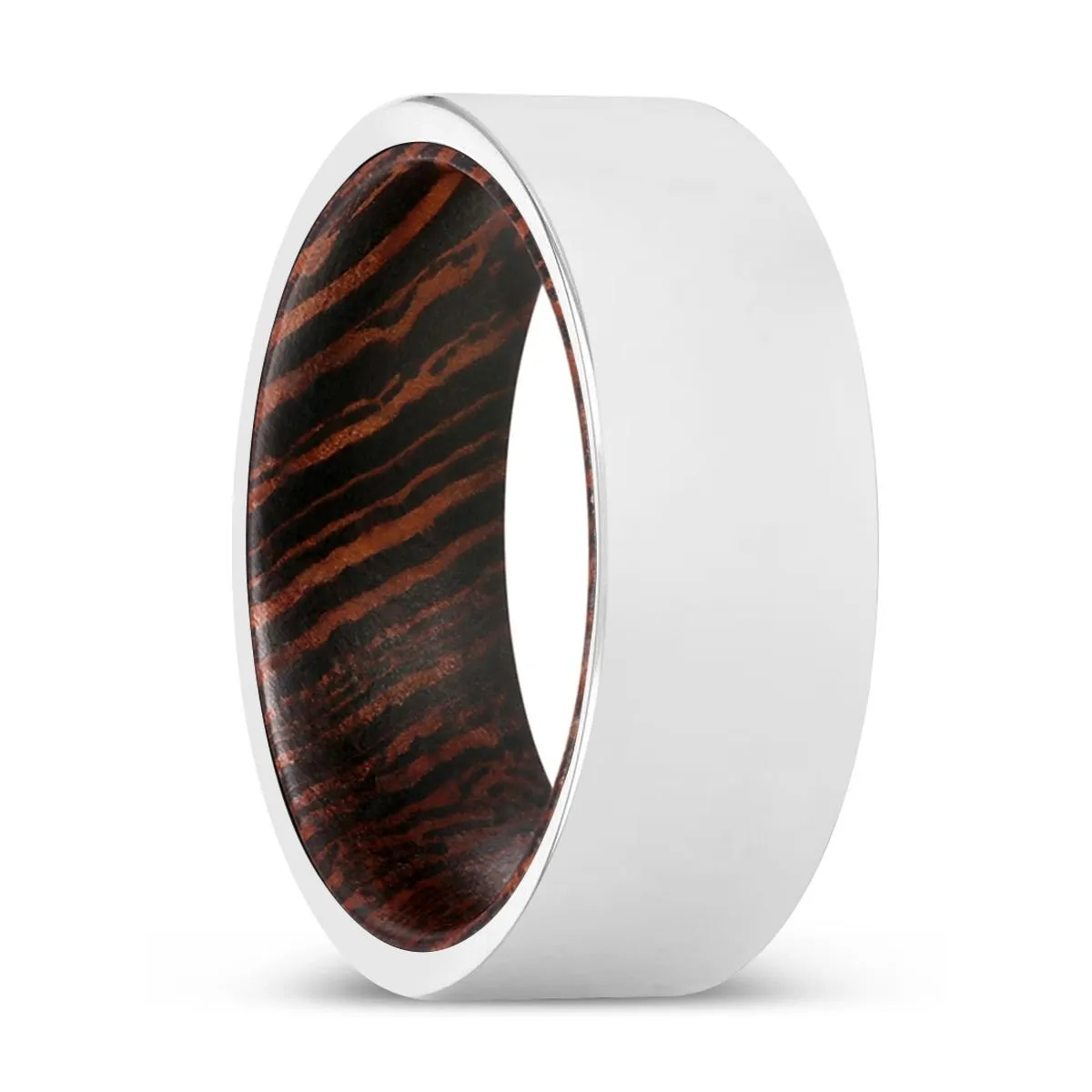 BOOKER | Wenge Wood, Silver Tungsten Ring, Shiny, Flat