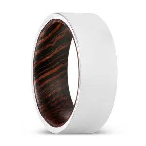 BOOKER | Wenge Wood, Silver Tungsten Ring, Shiny, Flat