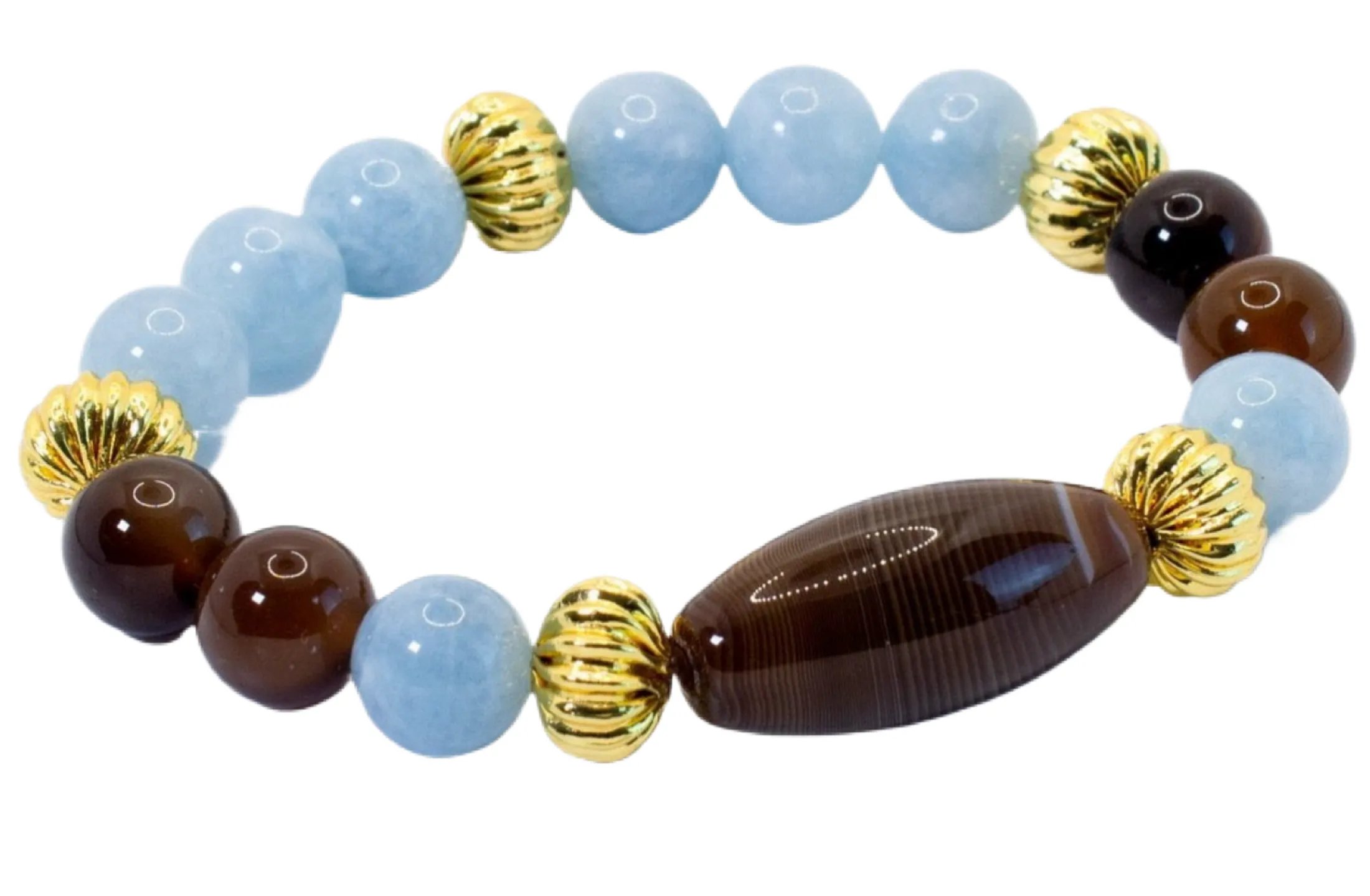 Botswana Agate & Aquamarine Gemstone Statement Bracelet