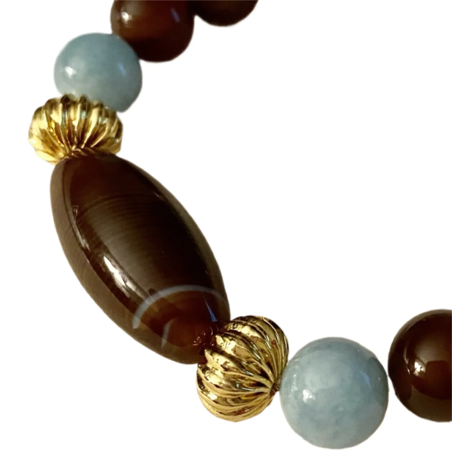 Botswana Agate & Aquamarine Gemstone Statement Bracelet