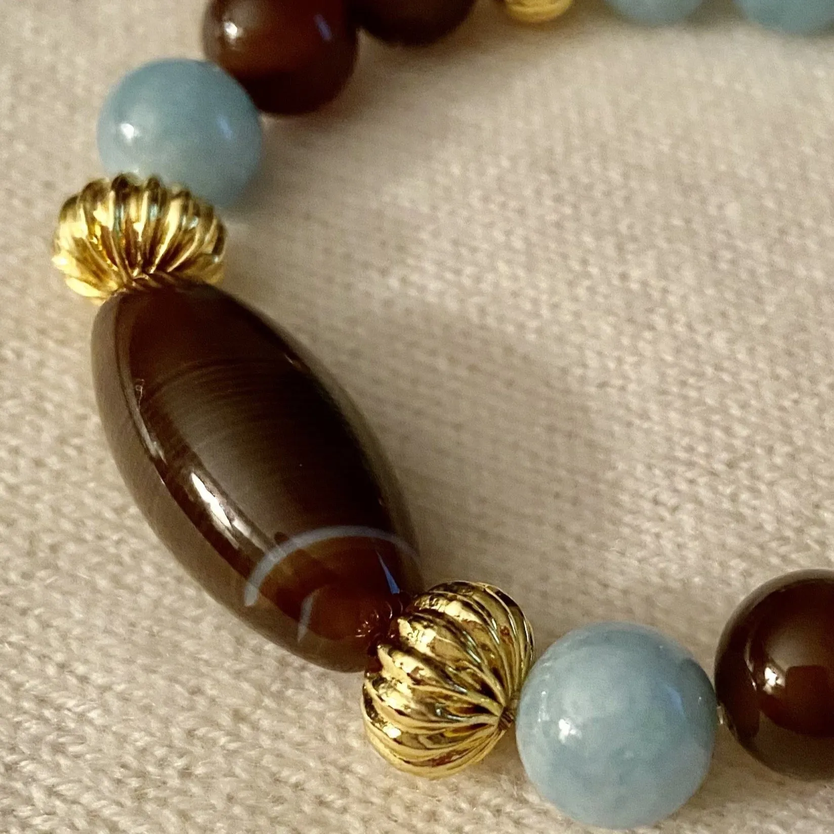 Botswana Agate & Aquamarine Gemstone Statement Bracelet