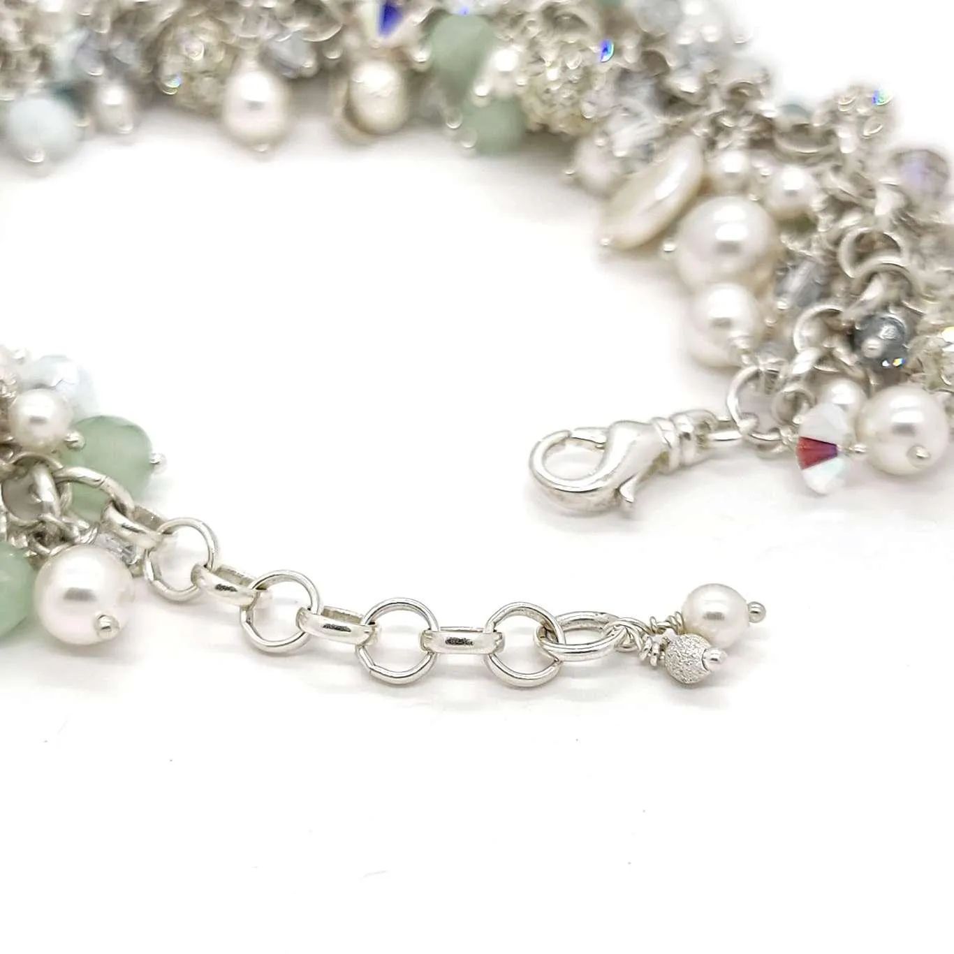 Bracelet - Aquamarine and White Pearls and Crystals by Sugar Sidewalk