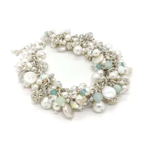 Bracelet - Aquamarine and White Pearls and Crystals by Sugar Sidewalk