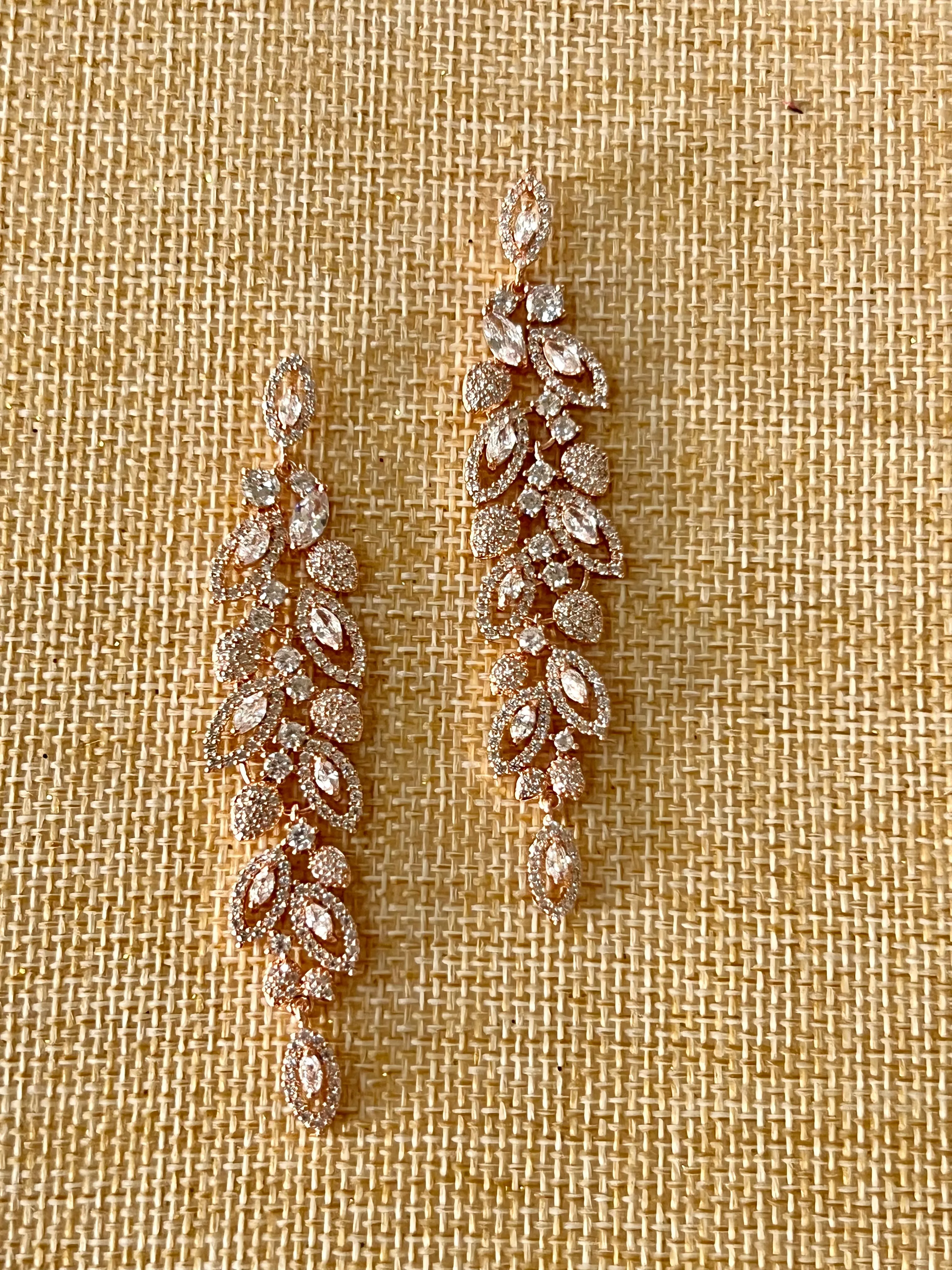 Bridal Earrings, Zirconia Wedding Earring, Long Drop Swarovski and Zirconia Earring