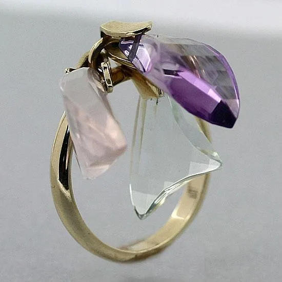 Briolette Quartz Dangle Ring 14K Yellow Gold