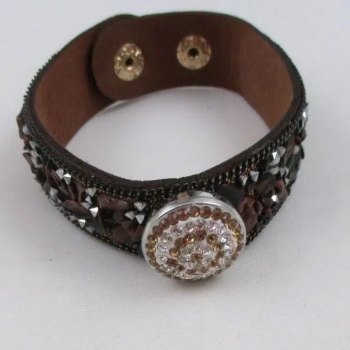 Brown Stone & Crystal Fashion Leather Bracelet