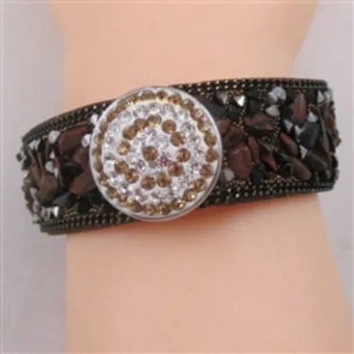 Brown Stone & Crystal Fashion Leather Bracelet