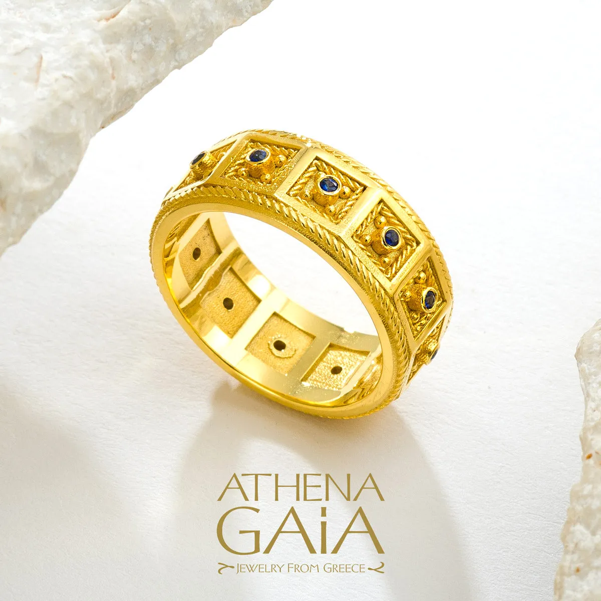 Byzantine Embroidery Rope Border Block Ring (In-Stock)