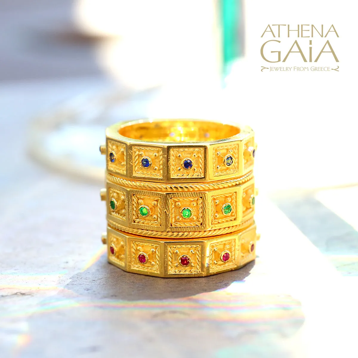 Byzantine Embroidery Rope Border Block Ring (In-Stock)