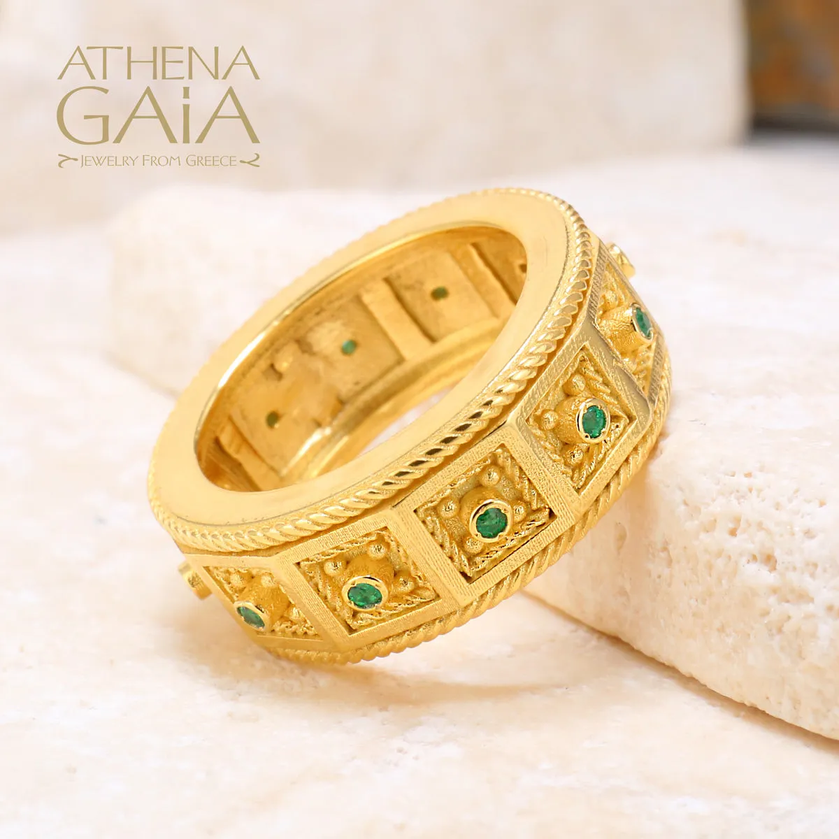 Byzantine Embroidery Rope Border Block Ring (In-Stock)