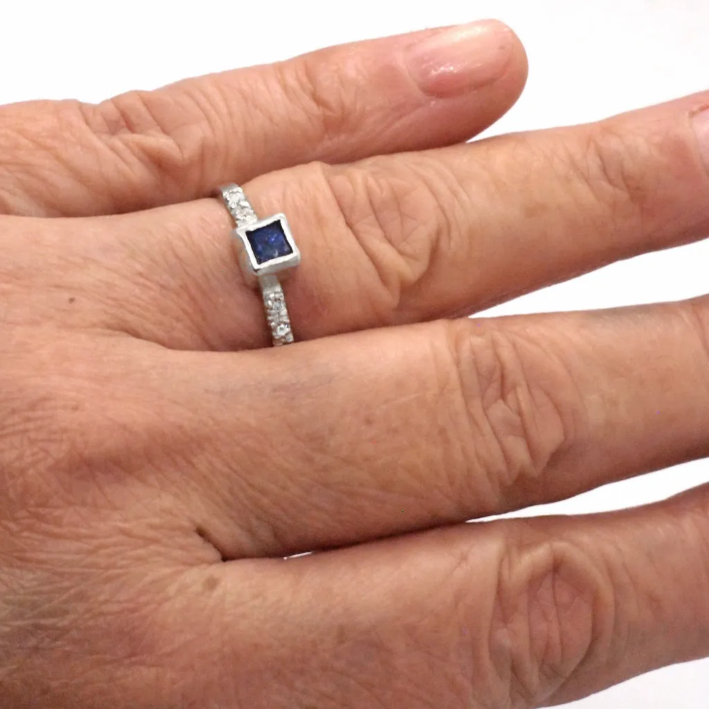 Ceylon Sapphire & White Zircon Ring (size 7)