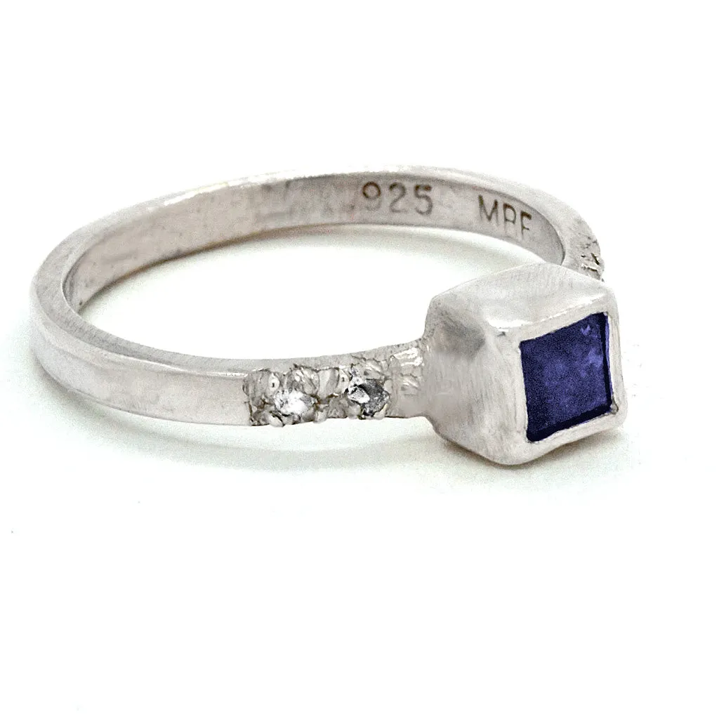 Ceylon Sapphire & White Zircon Ring (size 7)