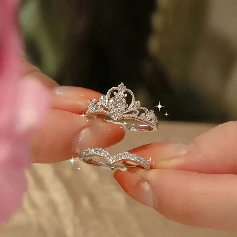 Charming Stackable Silver Crown Ring Set