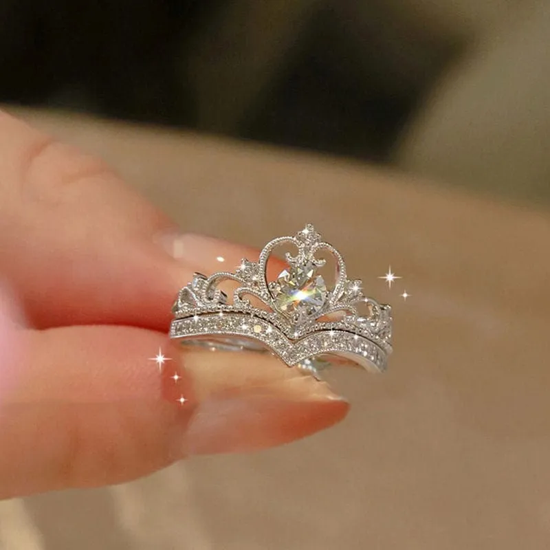 Charming Stackable Silver Crown Ring Set