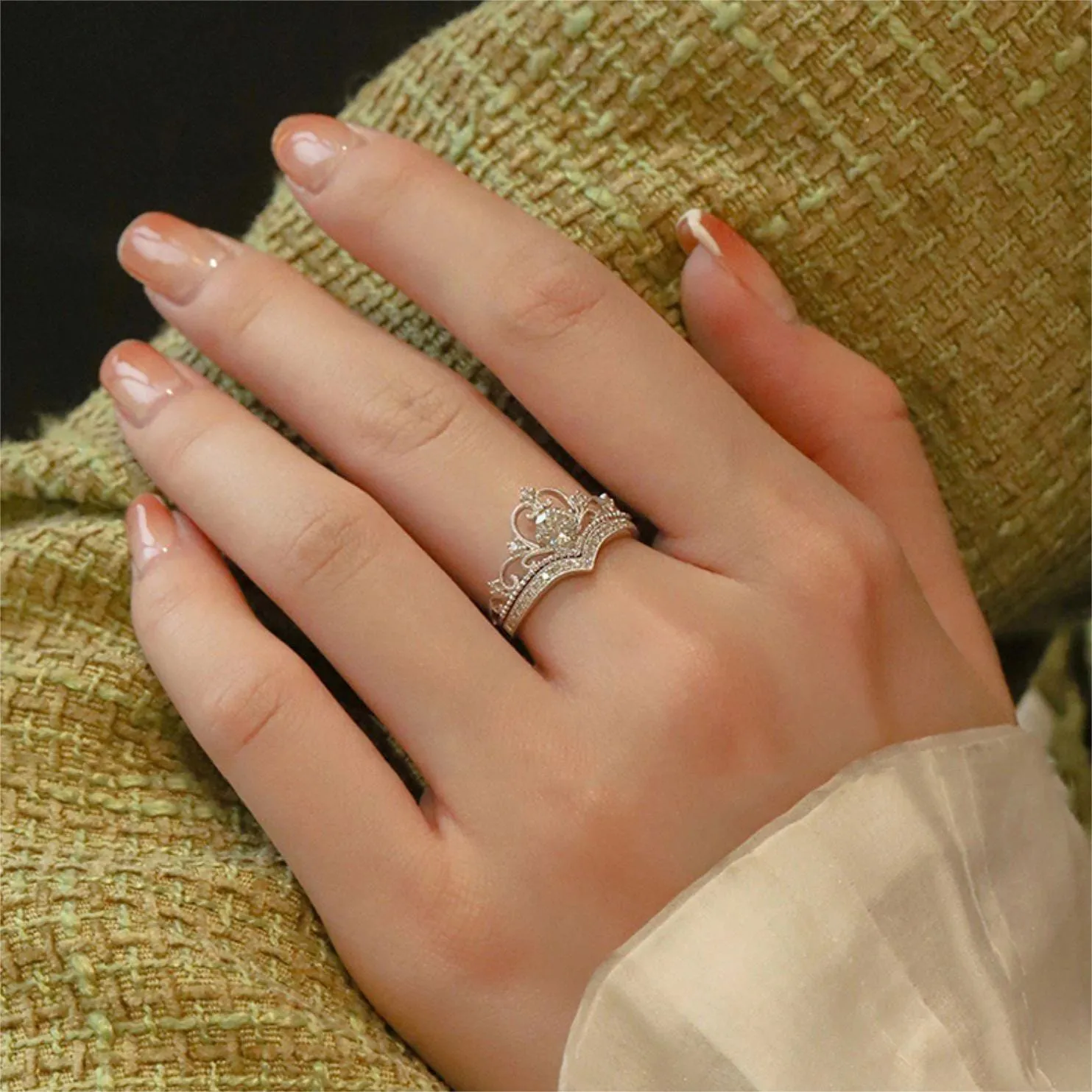 Charming Stackable Silver Crown Ring Set