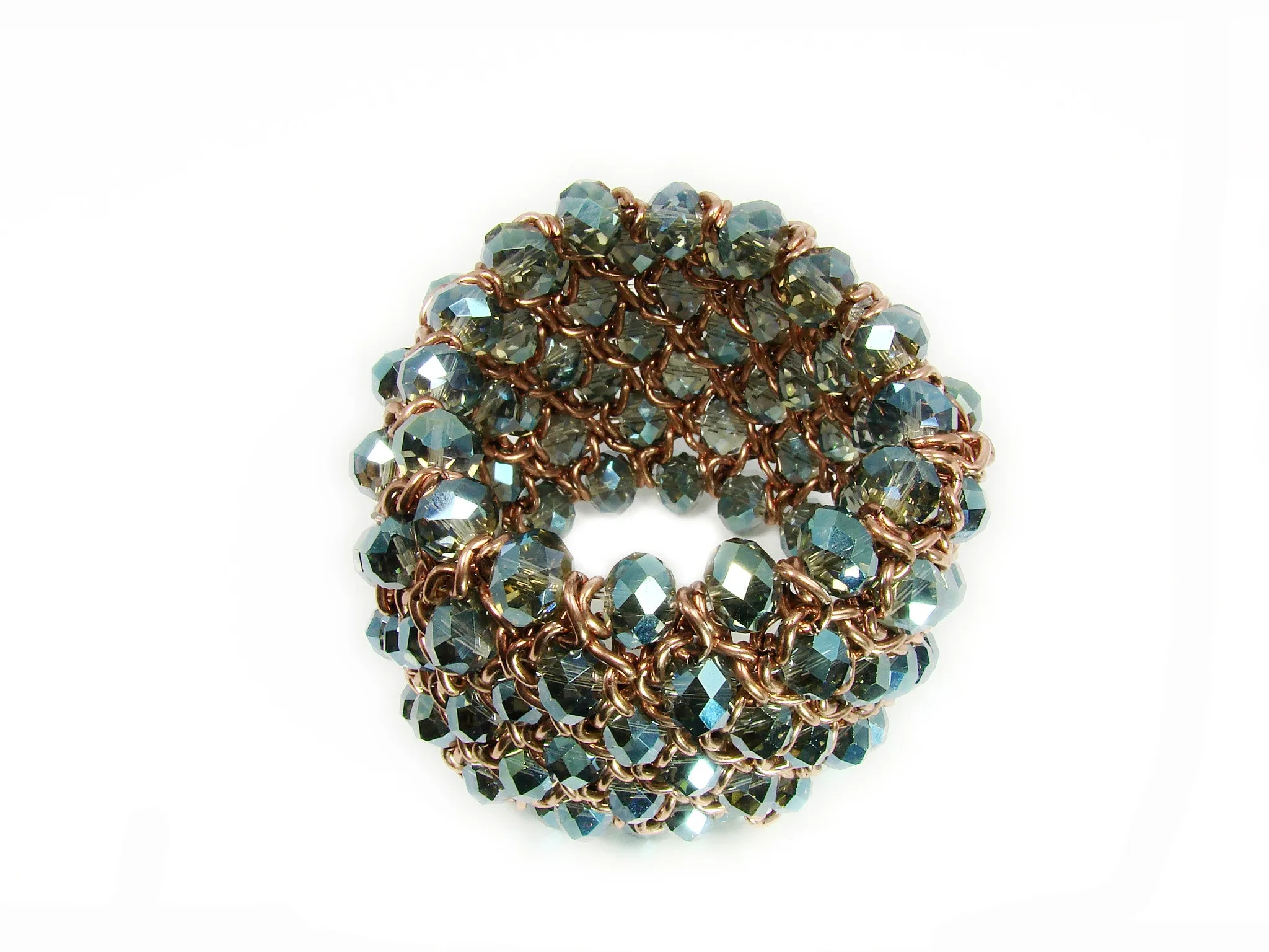 Chunky Bead Bracelet Cuff Stretch Aquamarine Beads