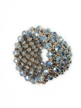 Chunky Bead Bracelet Cuff Stretch Blue Beads