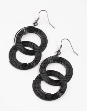 Coated Black Linked Coil Drop Earrings