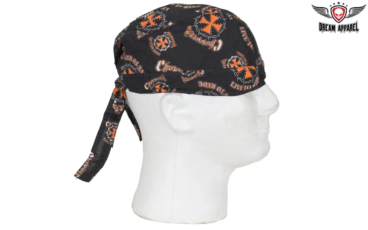 Cotton Skull Cap W/ Chopper Cross & Live To Ride Logo 12pcs/pack