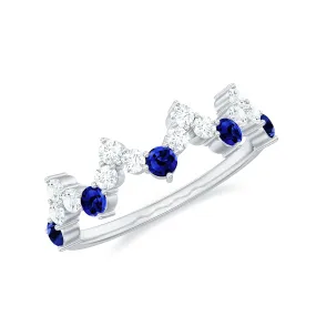 Created Blue Sapphire and Diamond Zig Zag Half Eternity Ring