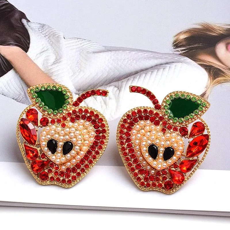 Crystal Apple-Shaped Drop Earrings