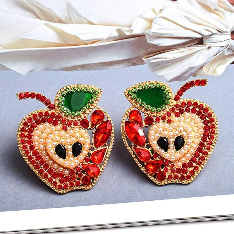 Crystal Apple-Shaped Drop Earrings