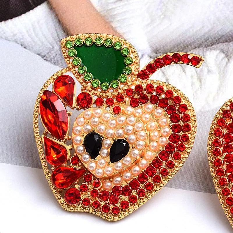 Crystal Apple-Shaped Drop Earrings