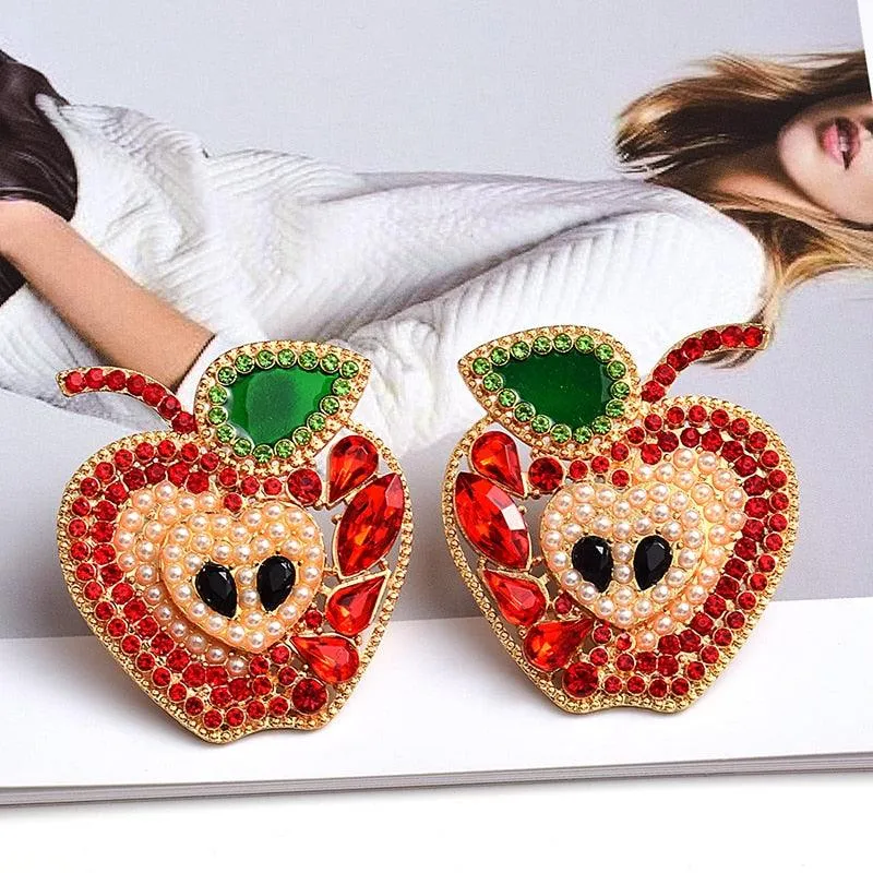 Crystal Apple-Shaped Drop Earrings