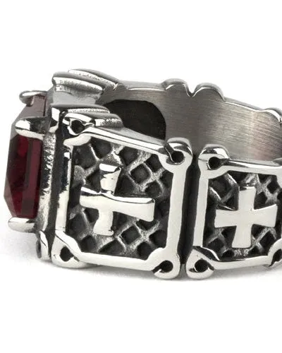 CRYSTAL CROSS STEEL RING