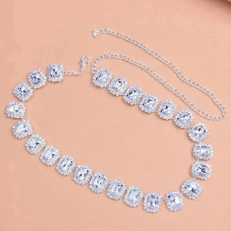 Crystal Rhinestone Fashion Square Stone Necklace for Women Wedding Bridesmaid Necklaces