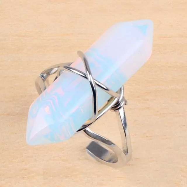 Crystal Ring 18 Different Stones You Choose Rose Quartz Amethyst Aventurine Opal Turquoise Agate Jasper Hematite Malachite Lapis Lazuli Tiger Eye Long Stone Stackable Adjustable Ring Aura Cleansing Meditation Healing