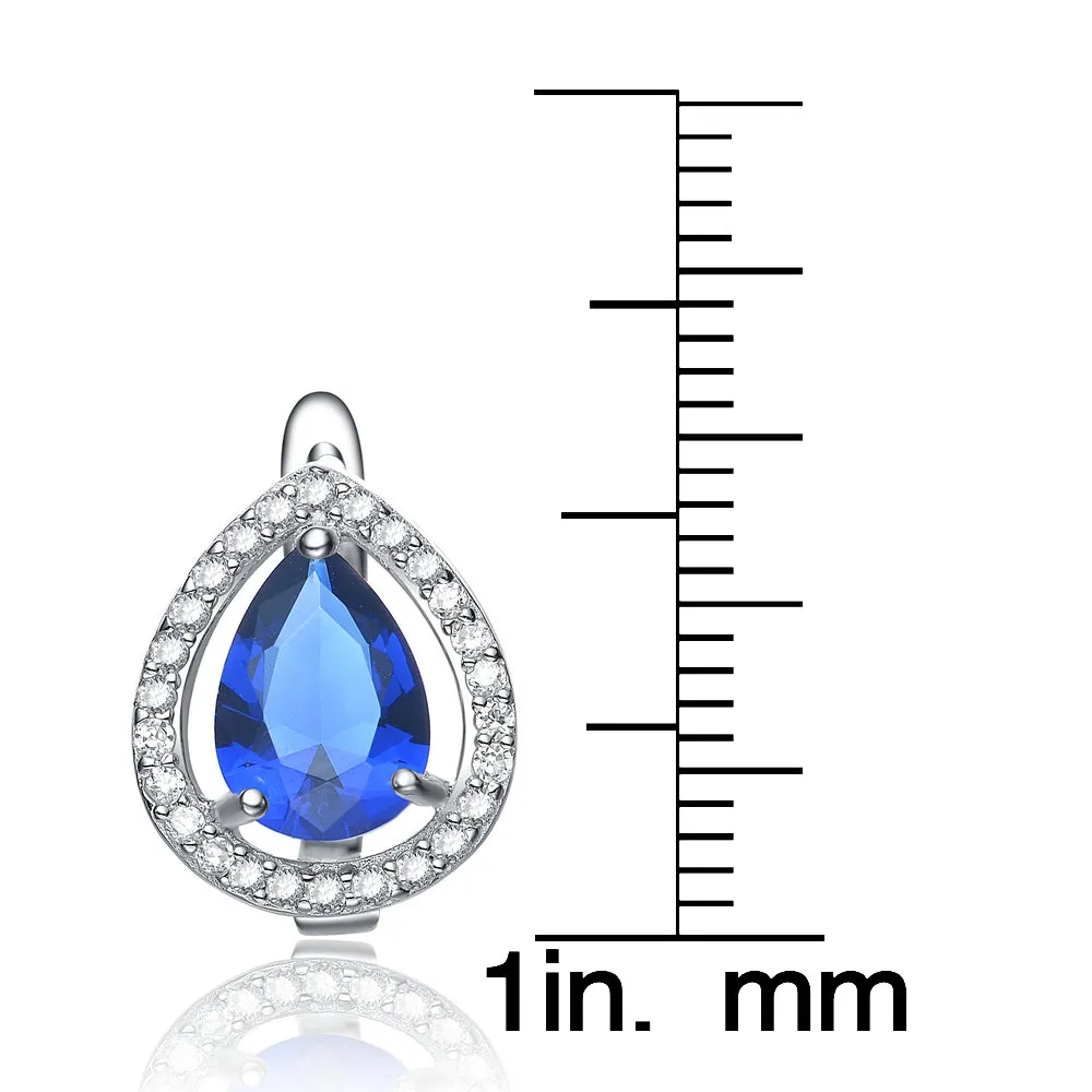 Cubic Zirconia Sterling Silver Rhodium Plated Sapphire Tear Shape Earrings