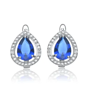 Cubic Zirconia Sterling Silver Rhodium Plated Sapphire Tear Shape Earrings