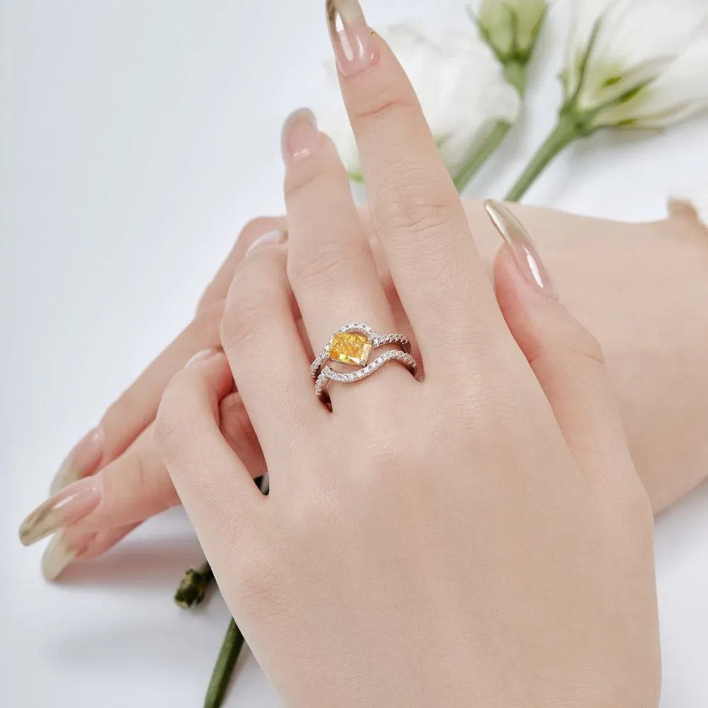 Curved Contour 2 Carat Canary Yellow Radiant Cut Engagement Ring