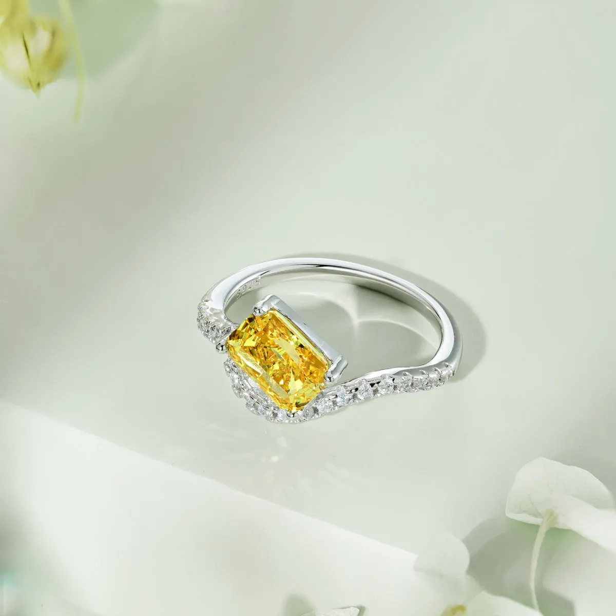 Curved Contour 2 Carat Canary Yellow Radiant Cut Engagement Ring