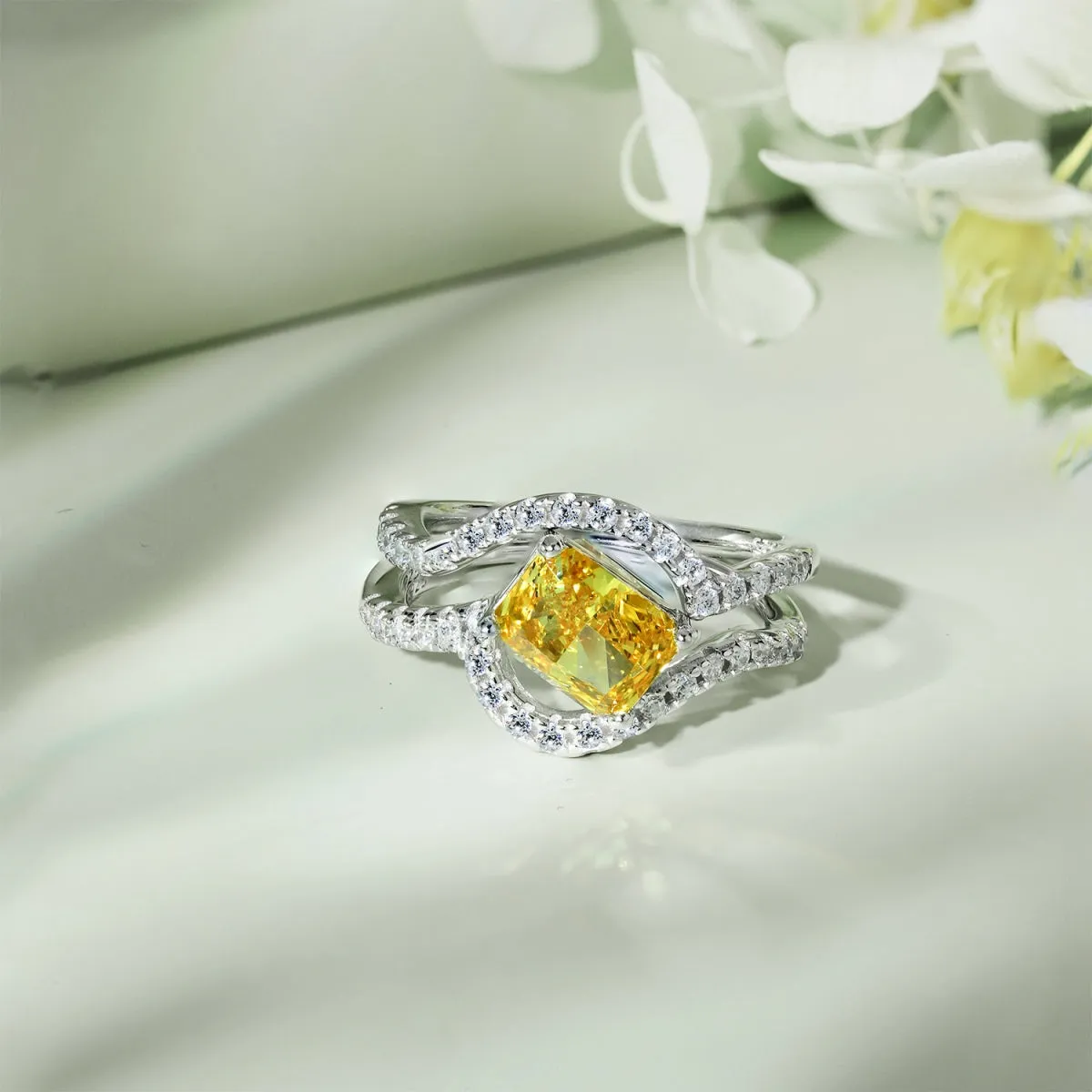 Curved Contour 2 Carat Canary Yellow Radiant Cut Engagement Ring