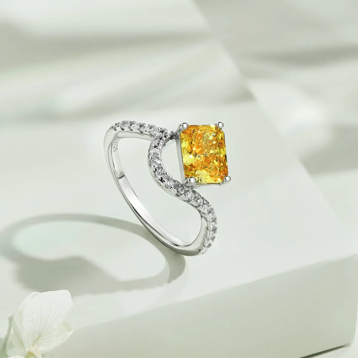 Curved Contour 2 Carat Canary Yellow Radiant Cut Engagement Ring