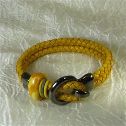 Custom Braided Leather Bracelet Kazuri Accent Yellow