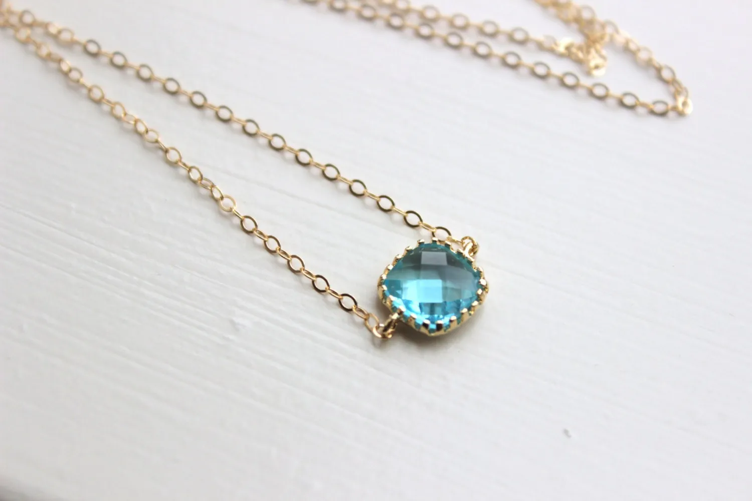 Dainty Aquamarine Blue Necklace Gold Filled Chain - Charm Necklace Aqua Bridesmaid Necklace - Aquamarine Wedding Jewelry - Gift under 25