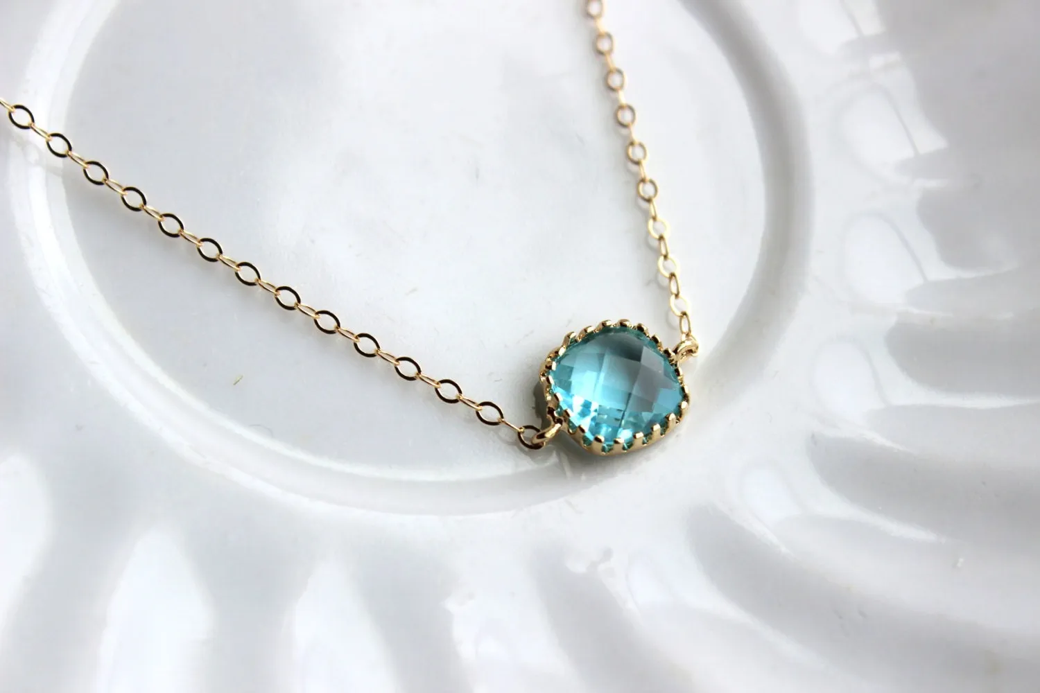 Dainty Aquamarine Blue Necklace Gold Filled Chain - Charm Necklace Aqua Bridesmaid Necklace - Aquamarine Wedding Jewelry - Gift under 25