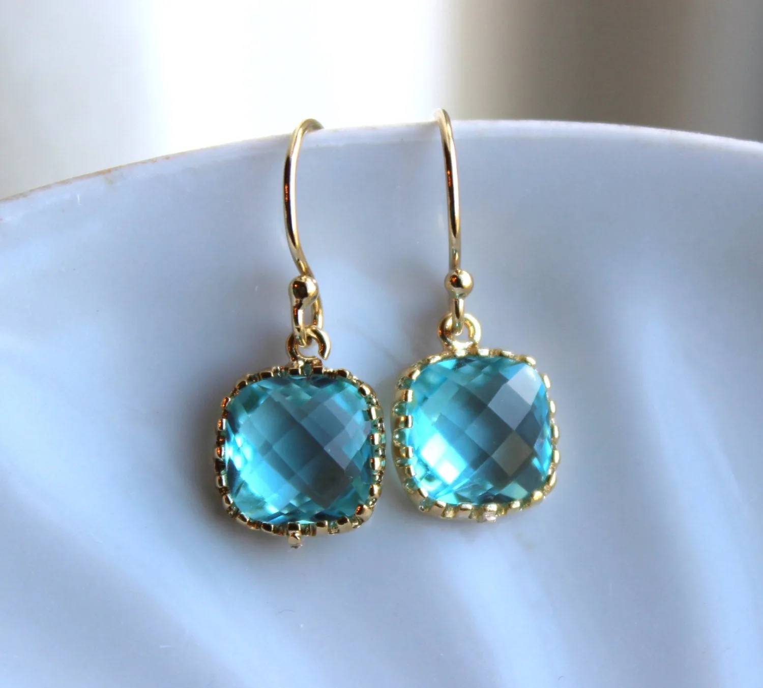 Dainty Aquamarine Topaz Blue Earrings Gold Plated - Aqua Bridesmaid Earrings - Wedding Earrings Aquamarine Wedding Jewelry - Bridal Earrings