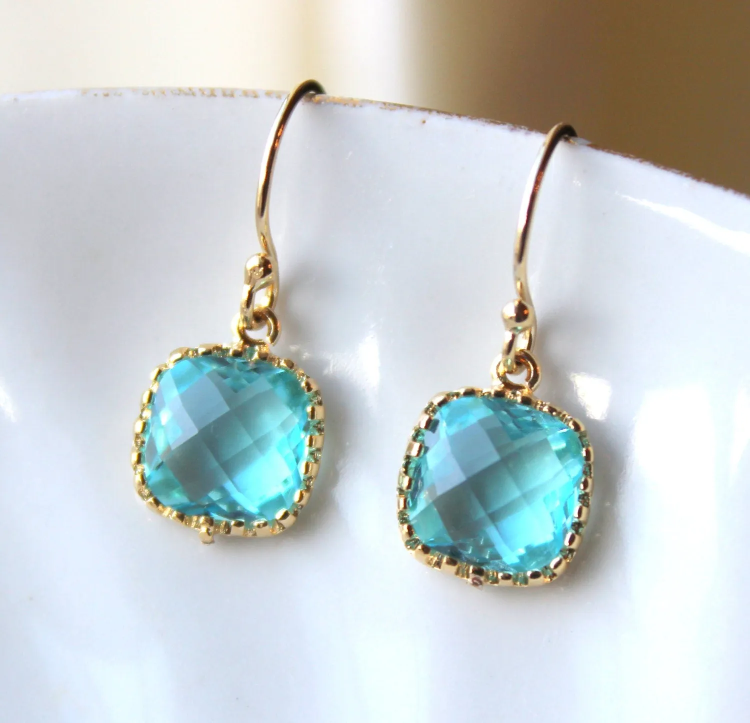 Dainty Aquamarine Topaz Blue Earrings Gold Plated - Aqua Bridesmaid Earrings - Wedding Earrings Aquamarine Wedding Jewelry - Bridal Earrings